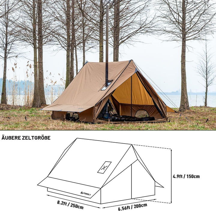 Camping Heisszelt Herd Zelt Wandzelt, POMOLY Chalet 70 Pro, tragbares Kabinenzelt mit Herdheber und