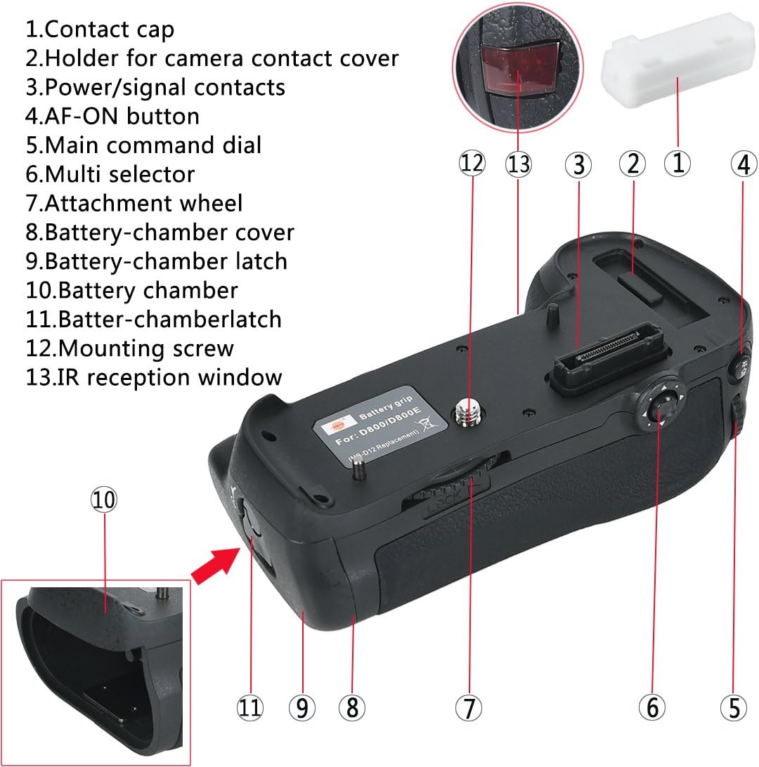 DSTE® Infrarot Fernbedienung Batterie Griff Kompatibel für Nikon D810 D800E D800 DSLR Digital Kamera