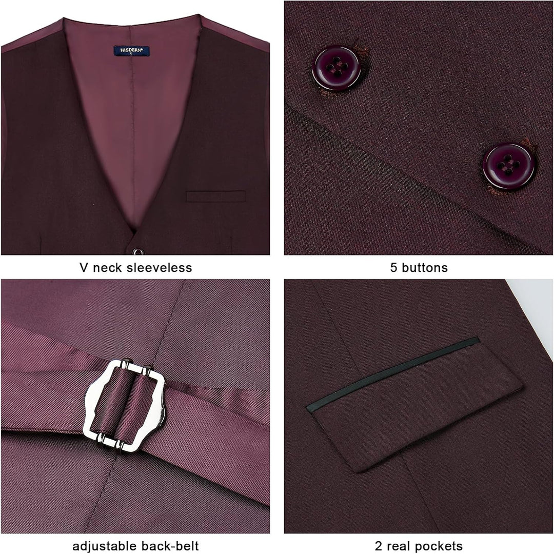 HISDERN Anzugweste für Herren Elegant Hochzeit Weste Klassische Einfarbig Casual Businessweste Forme