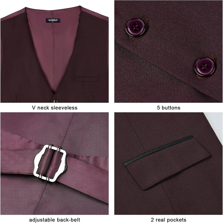 HISDERN Anzugweste für Herren Elegant Hochzeit Weste Klassische Einfarbig Casual Businessweste Forme