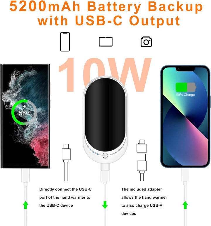 Handwärmer Elektrisch USB Wiederaufladbar Powerbank 5200mAh, Tragbar Taschenwärmer Wiederverwendbar