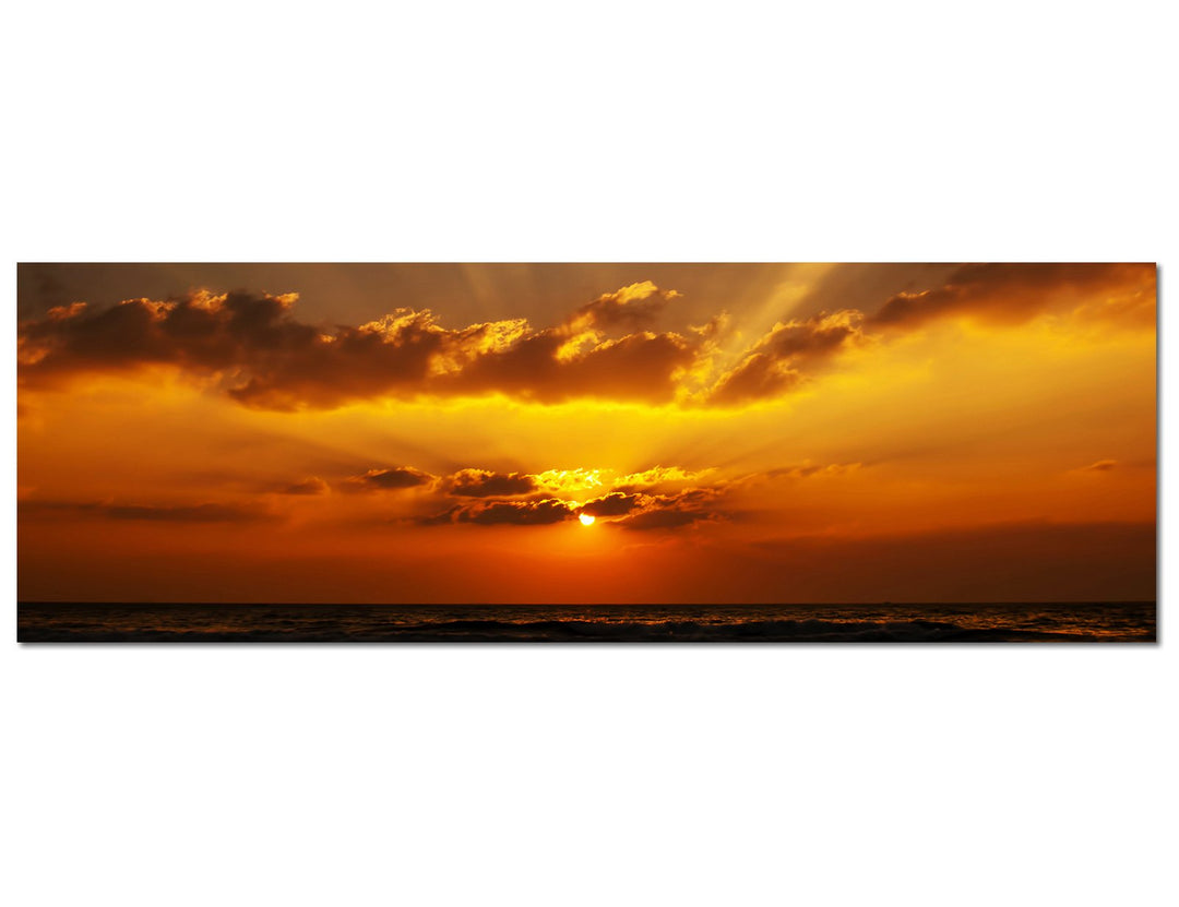 Paul Sinus Art Panoramabild auf Leinwand und Keilrahmen 150x50cm Sonnenaufgang Meer Wolkenhimmel