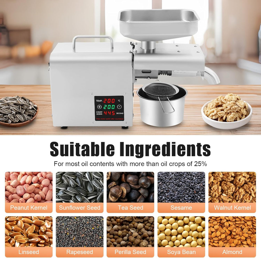 Elektrische Ölpresse für Kaltöl & Heiss, Ölpressmaschine für Nüsse, Erdnüsse, Sesam, 3-6 kg/Stunde,