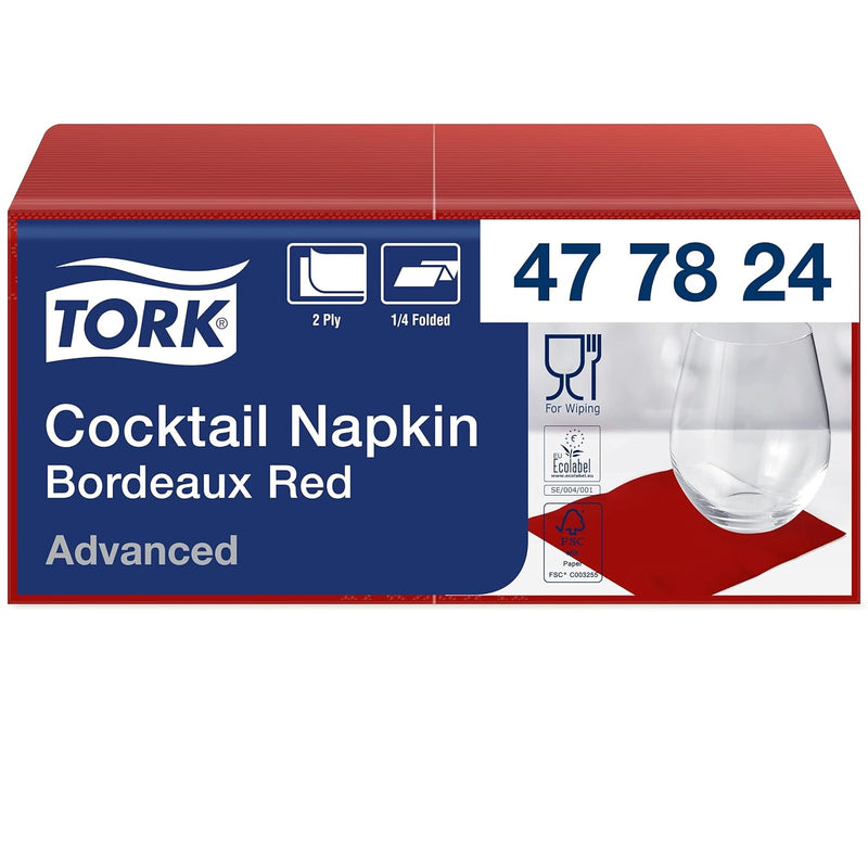 Tork 477824 Cocktailservietten Bordeauxrot / Cocktail Serviette in Advanced Qualität mit 1/4 Falz /