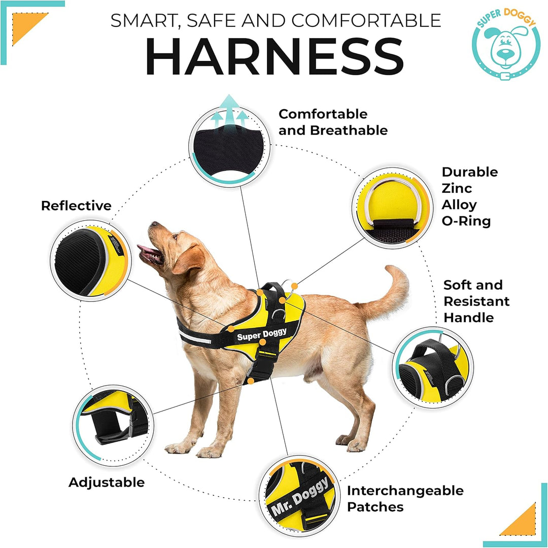 SUPER DOGGY Personalisiertes Hundegeschirr - Reflektierendes und sicheres Hundegeschirr - Enthält 2