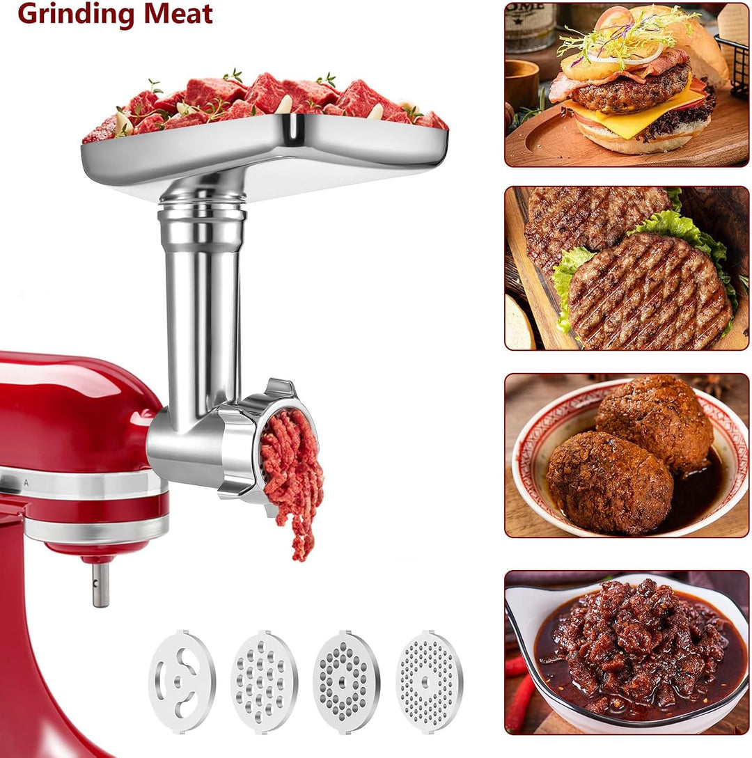 Fleischwolf Aufsatz für KitchenAid Küchenmaschinen, Fleischwolf Zubehör inklusive 3 Wurstfüllrohre,