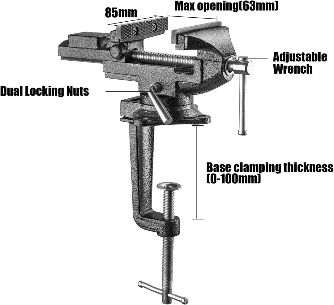 Schraubstock Drehbar TEENO,Breite der Backe 85 mm, Schraubstock klemmbar mit 360° Drehbarem Sockel,