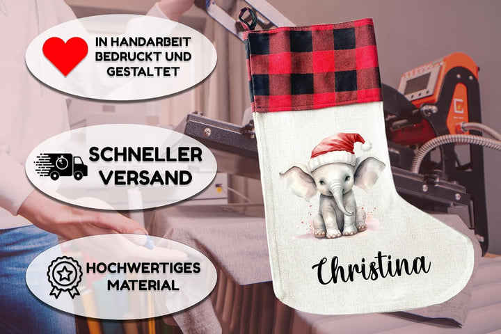 Personalisierte Weihnachtssocken mit Tieren - 40cm x 30cm - Weihnachtsstrumpf zum Nikolaus oder Weih
