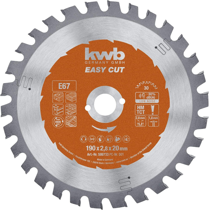 kwb Kreissägeblatt 190 x 20 mm, Made in Germany, Nagelfest, für Holz mit Metallresten, Universal Säg