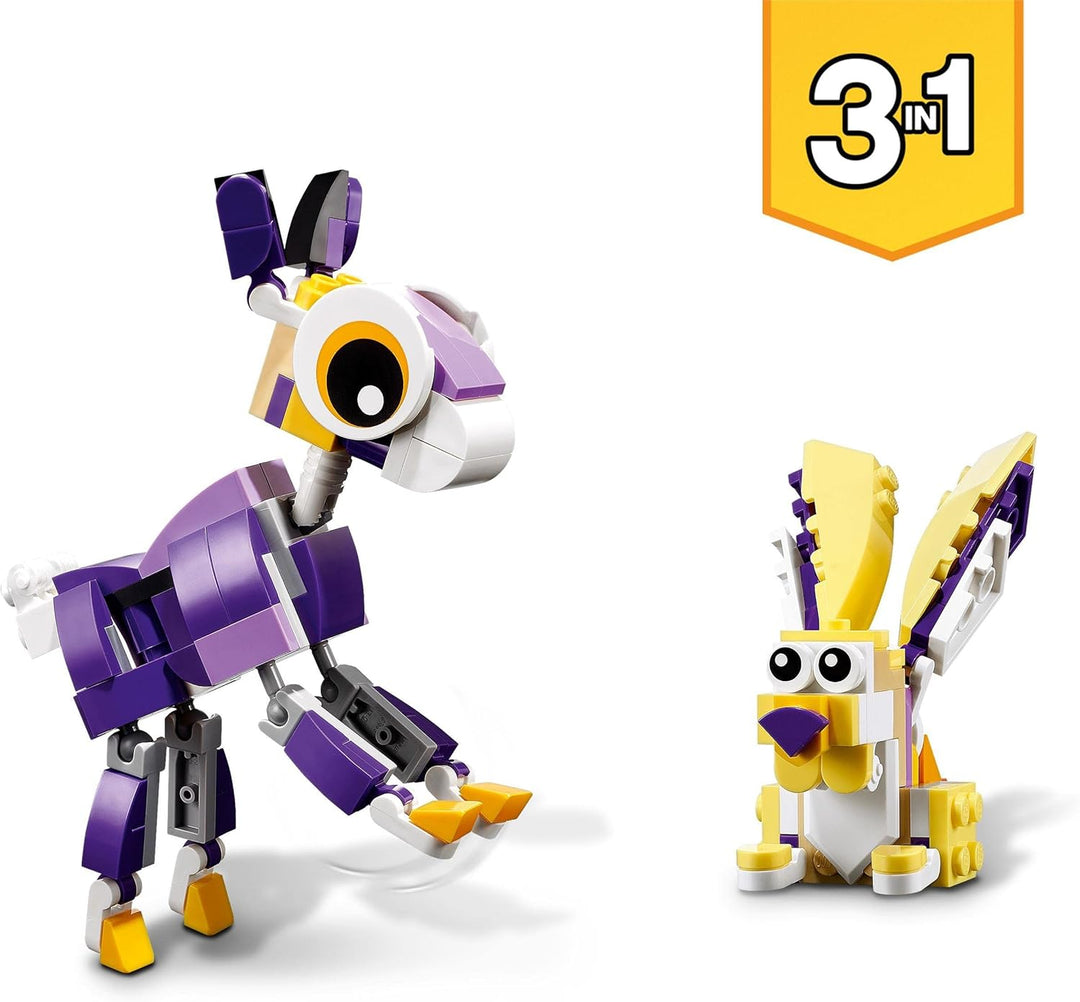 LEGO Creator 3-in-1 Wald-Fabelwesen: Hase - Eule - Eichhörnchen, Set mit Tierfiguren zum Bauen, Spie
