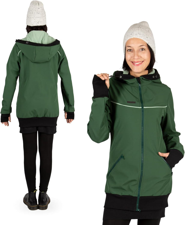 Viva la Mama 4in1 Tragejacke für Tragen auf dem Rücken oder der Brust, Softshell, Umstandsjacke + Kä