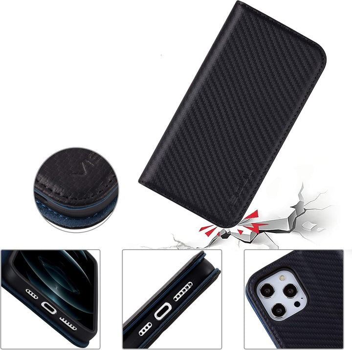 VISOUL iPhone 12 Pro Max Hülle,Handyhülle [Carbon Leder] [RFID Schutz] [Schützt vor Stoss] [Standfun