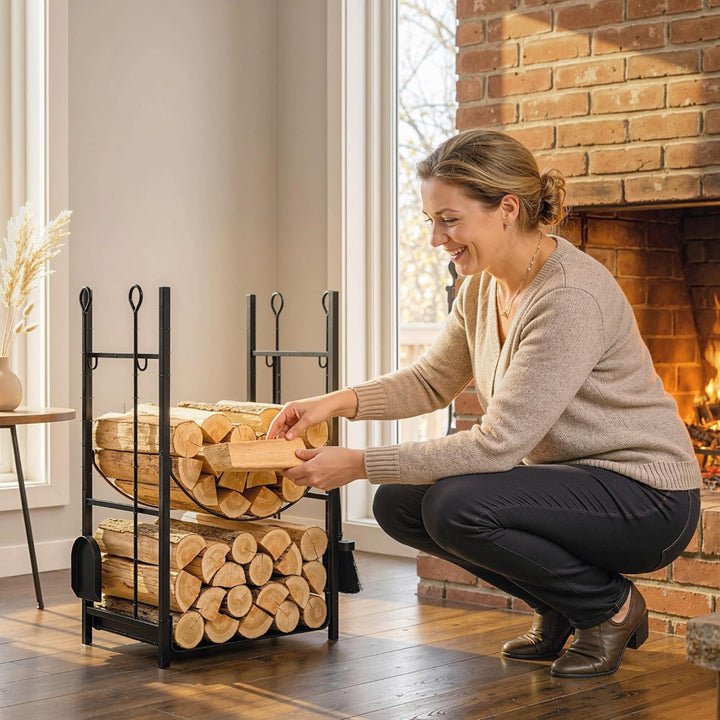Outsunny 2-Etagen-Kaminholzhalter aus Metall für den Innen- und Aussenbereich, Kaminholzhalter für d