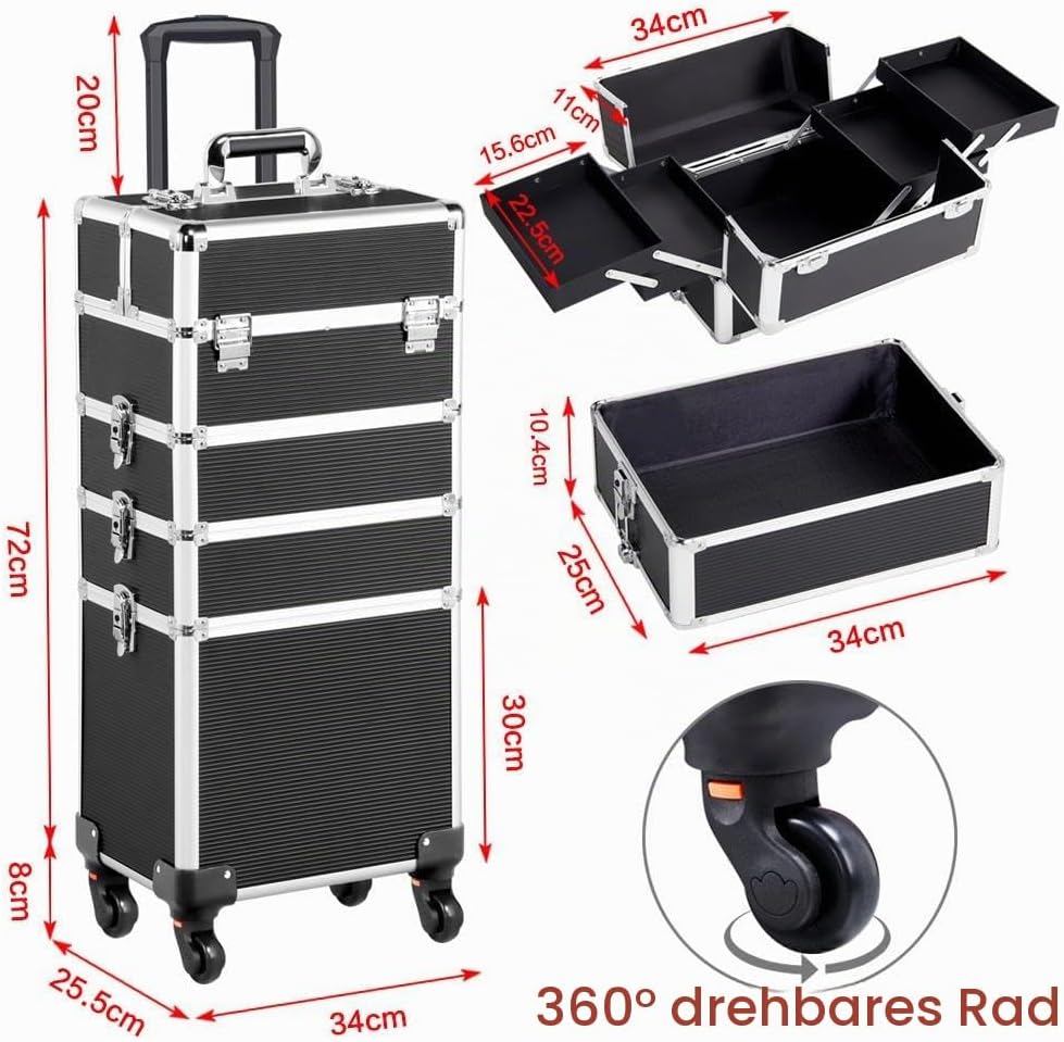 Yaheetech 4 in 1 Kosmetikkoffer gross Schminkkoffer Kosmetikorganiser Multikoffer Schmuckkoffer Fris