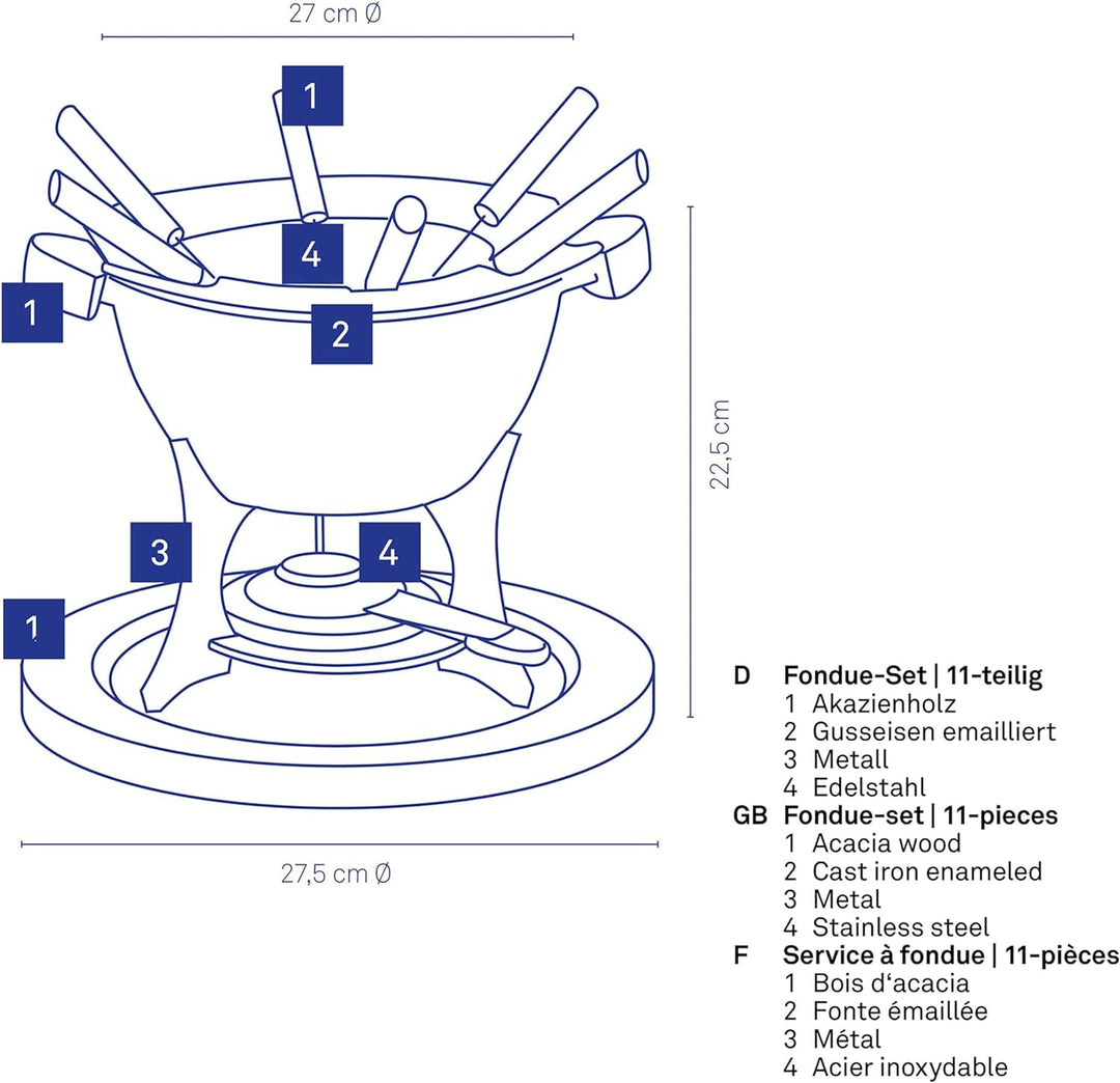 kela Fondue-Set Country Gusseisen schwarz 21,5cm 27cmØ, 27x27x21,5 cm Single