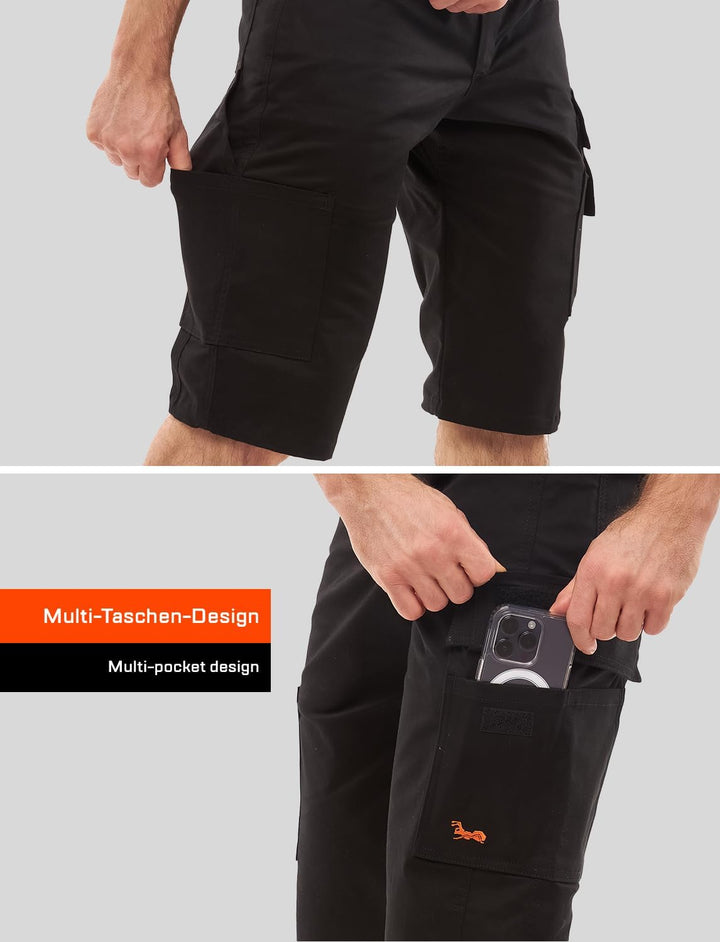 strongAnt Shorts Stretch Berlin Pro Herren Sommer Arbeitshose kurz Cargo Outdoor Grau-Shwarz-Weiss,