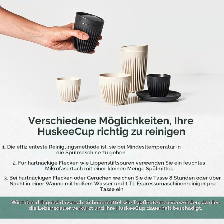 Huskee Cup &amp; LID Charcoal | Wiederverwendbare Kaffee &amp; Tee-Becher aus Kaffee-Schalen Schwarz 2 Stück