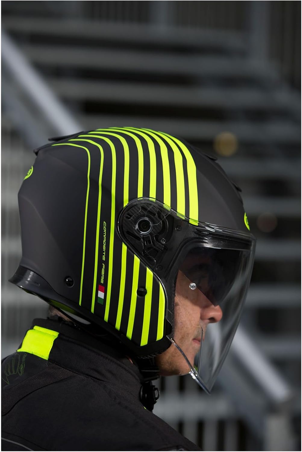 Caberg Unisex FLYON BAKARI Motorradhelm, Mattschwarz/leuchtendes Gelb, M