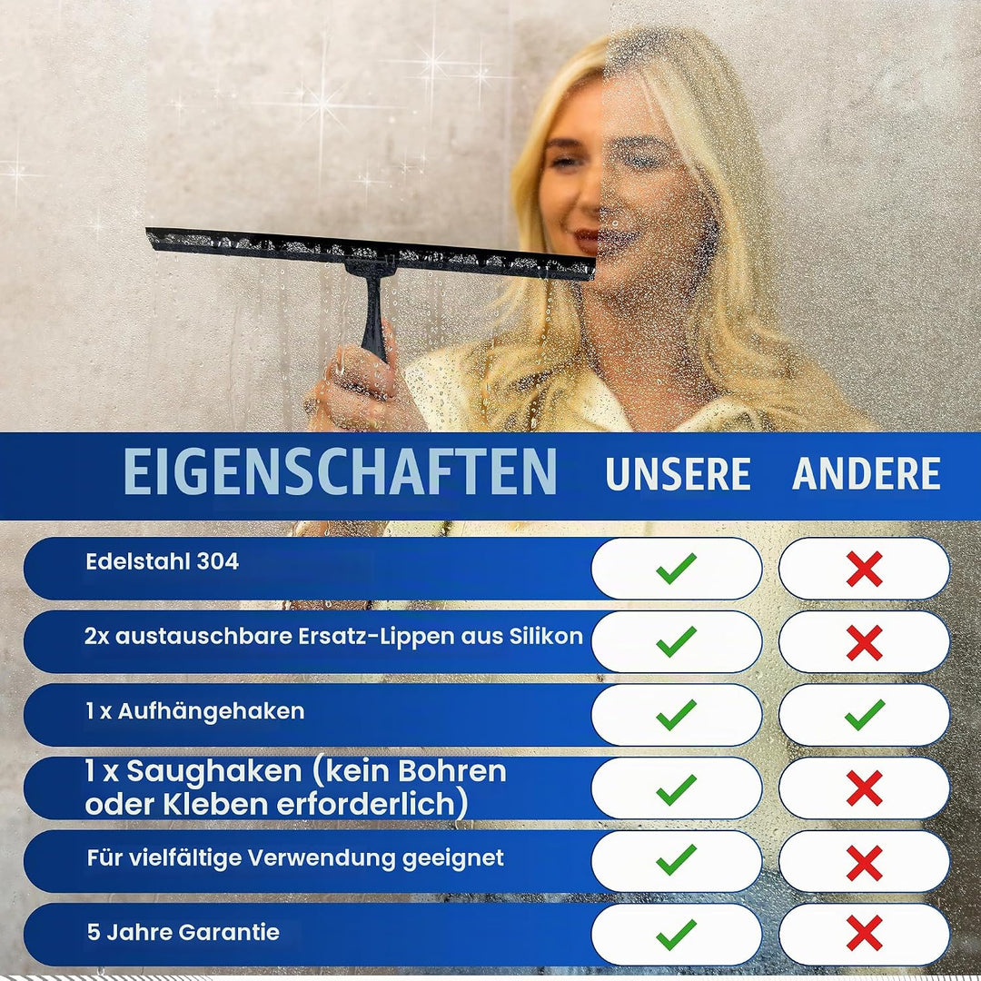 Wunset Superior-Duschabzieher-Auswahl: Mit Abziehern aus Edelstahl, Silikon und Gummi, Wasserabstrei