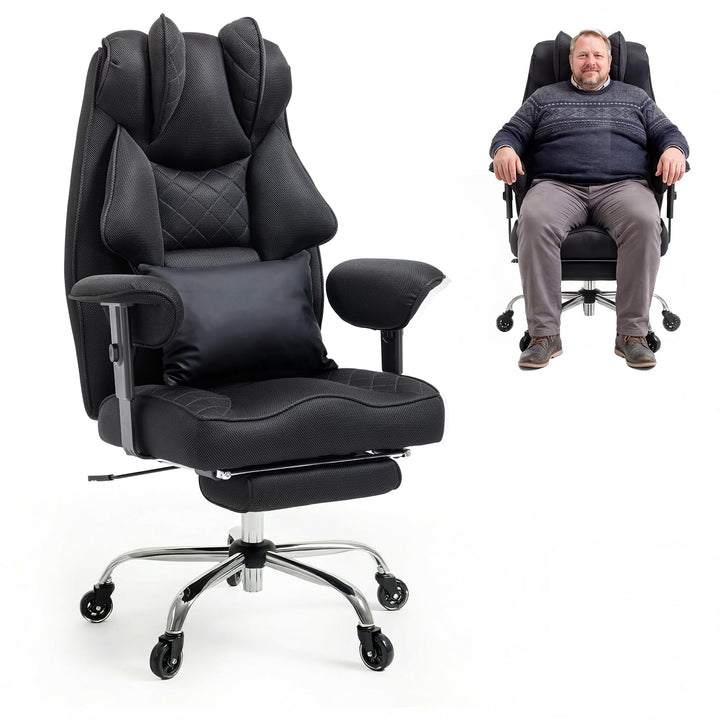 Ergonomischer Bürostuhl 200kg, XXL Chefsessel Fussstütze Homeoffice | XXL Schreibtischstuhl Ergonomi