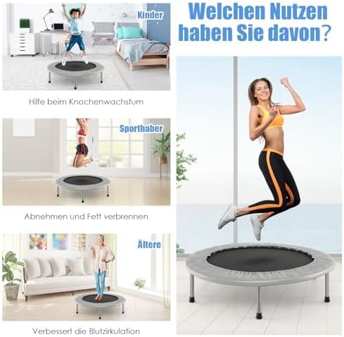 FANTASK φ97cm Mini Trampolin, Fitness Trampolin faltbar, Kindertrampolin bis 150kg belastbar