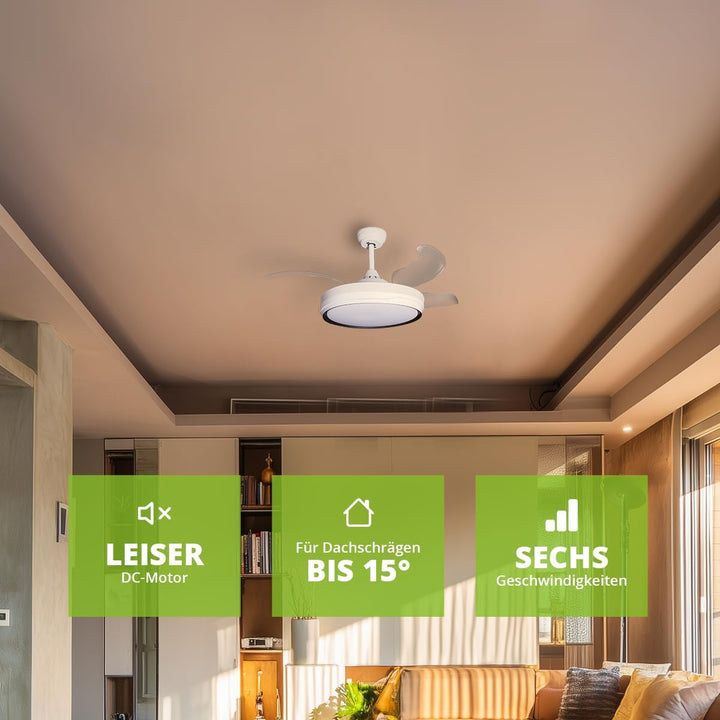 Eclipse Deckenventilator mit Beleuchtung, Leise mit 6 Windstufen, App | Fernbedienung, Sommer und Wi