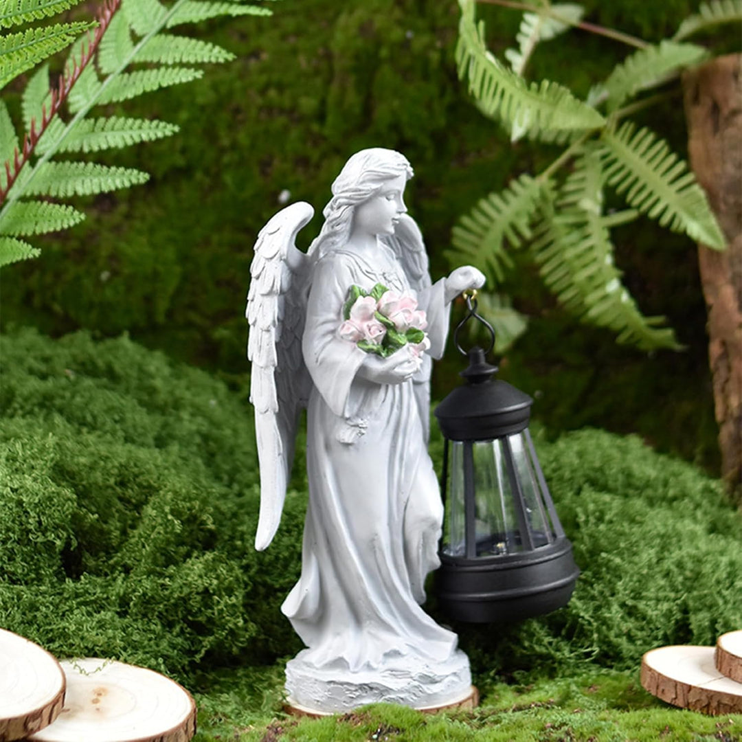 Solar Engel Gartenstatuen,Grablicht Outdoor-Deko,LED Fairy Engel Figur,Fairy Skulptur Deko Rasen,Gee