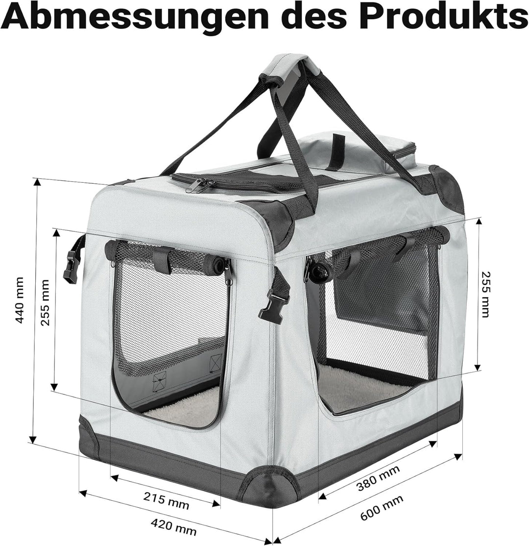 Fudajo Faltbare Transportbox für Haustiere, Grösse M (60x42x44 cm), mit Tragegriff und Liegedecke M