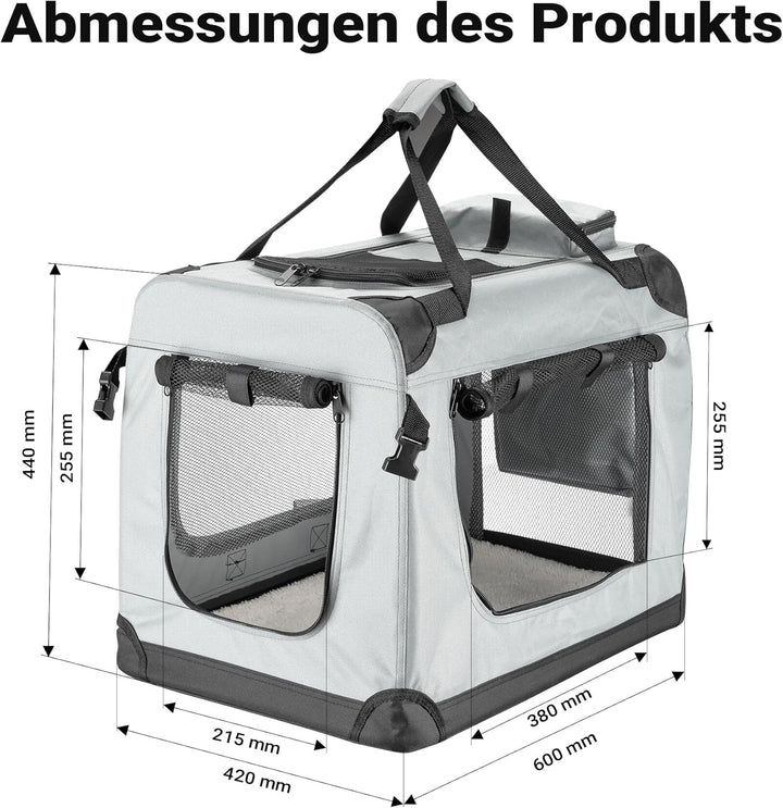 Fudajo Faltbare Transportbox für Haustiere, Grösse M (60x42x44 cm), mit Tragegriff und Liegedecke M