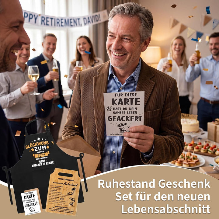 Defresit Ruhestand Geschenk Männer – Grillschürze, Bambus Schneidebrett mit Lustiges Geschenk zum Re