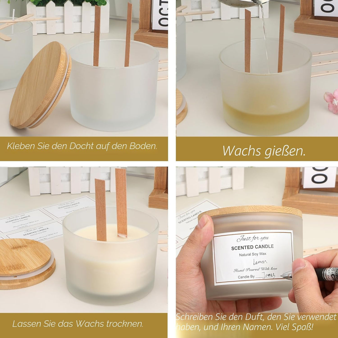 MILIVIXAY Packung mit 6 Kerzengläsern mit Bambusdeckeln und Kerzenherstellungs-Kits, Kerzenglas mit
