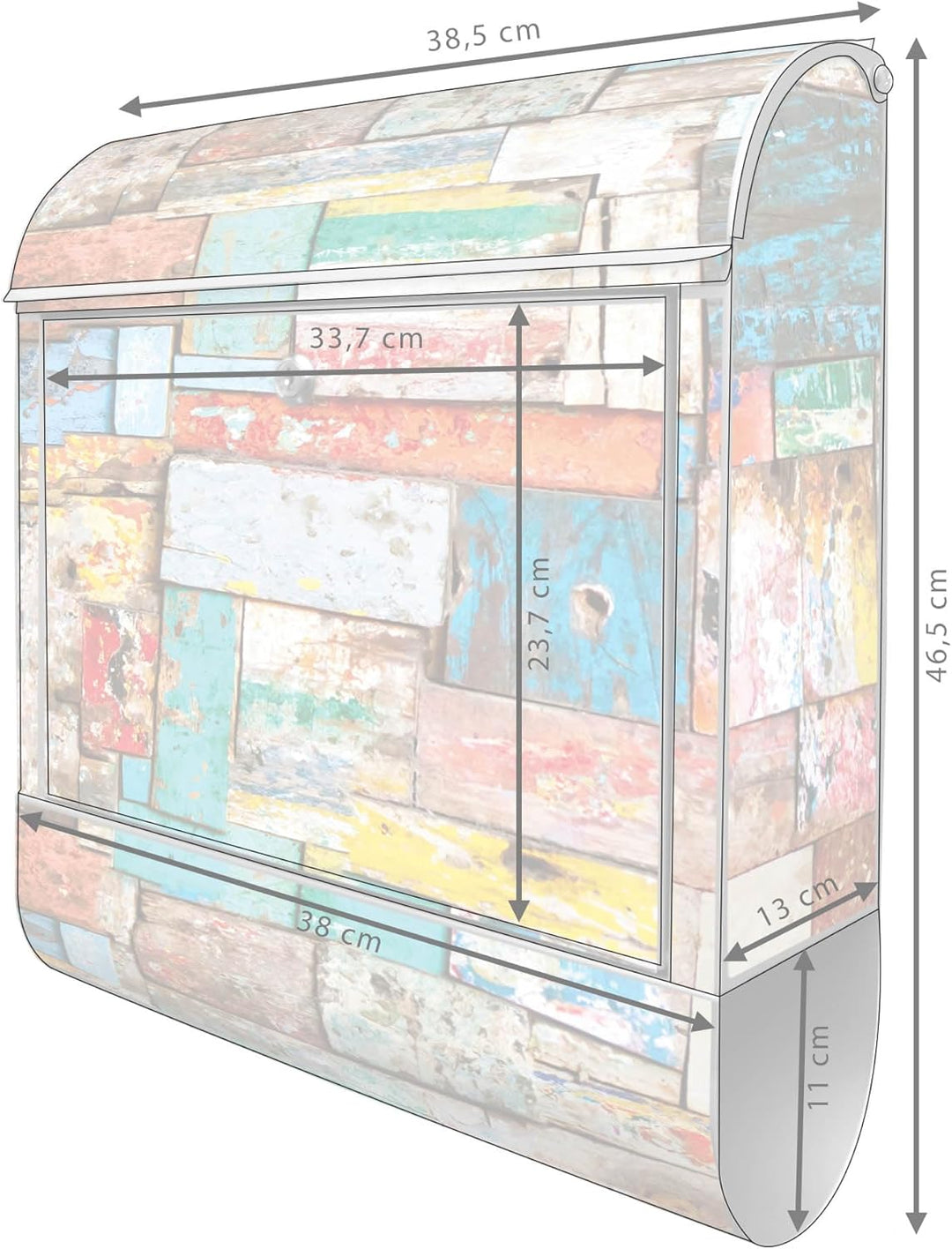 banjado® Design Briefkasten mit Motiv Bunte Holzschindeln 39x47x14cm &amp; 2 Schlüssel - Briefkasten Sta