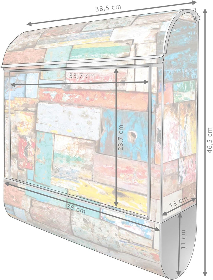 banjado® Design Briefkasten mit Motiv Bunte Holzschindeln 39x47x14cm &amp; 2 Schlüssel - Briefkasten Sta
