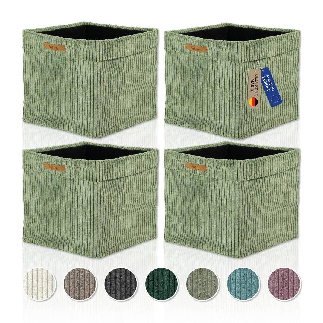 Lycce Kallax Einsatz Cordstoff Boxen 4er Set | faltbare Aufbewahrungsboxen 33 x 33 x H31 cm mit abne