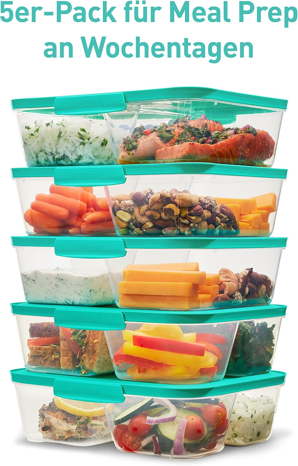 Sistema Nest IT Frischhaltedosen Meal Prep Boxen | 1,9 l luftdichte Vorratsdosen mit DREI Fächern un