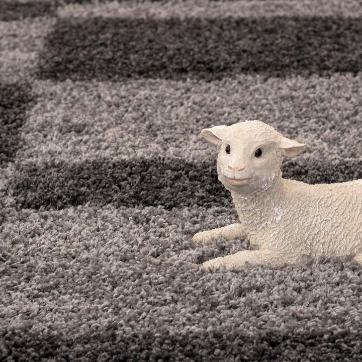 Carpetsale24 Teppich Wohnzimmer Moderne Kariert Design Shaggy Flokati 80 x 150 cm Grau - Hochflor Te