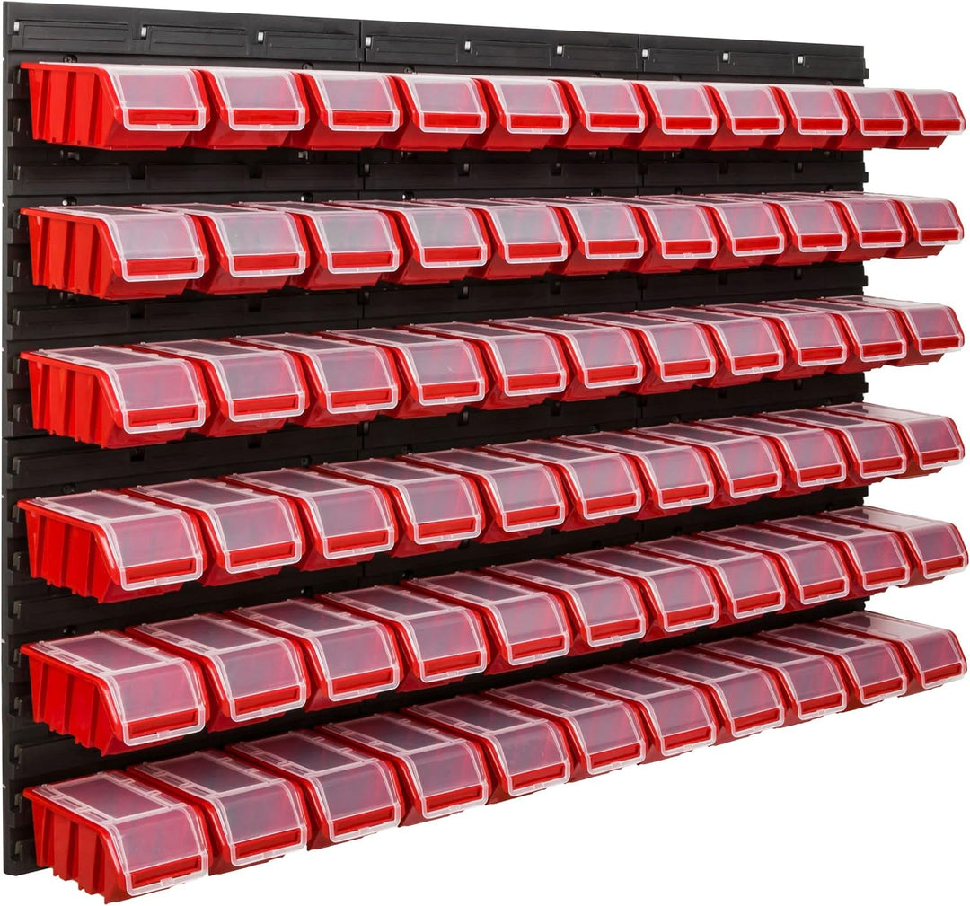 Lagersystem Werkstattregal | 117 x 78 cm | 66 stck. Box | Wandregal mit Stapelboxen - Wandplatten Ex