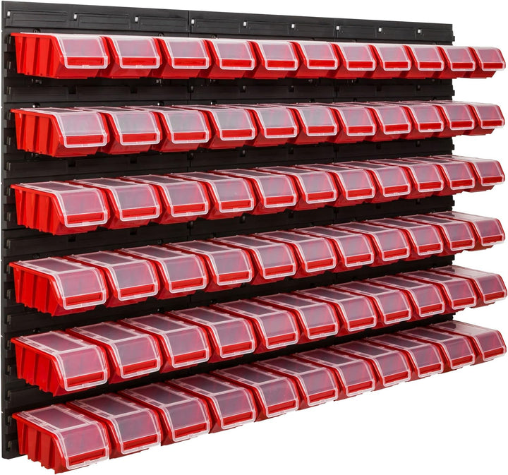Lagersystem Werkstattregal | 117 x 78 cm | 66 stck. Box | Wandregal mit Stapelboxen - Wandplatten Ex
