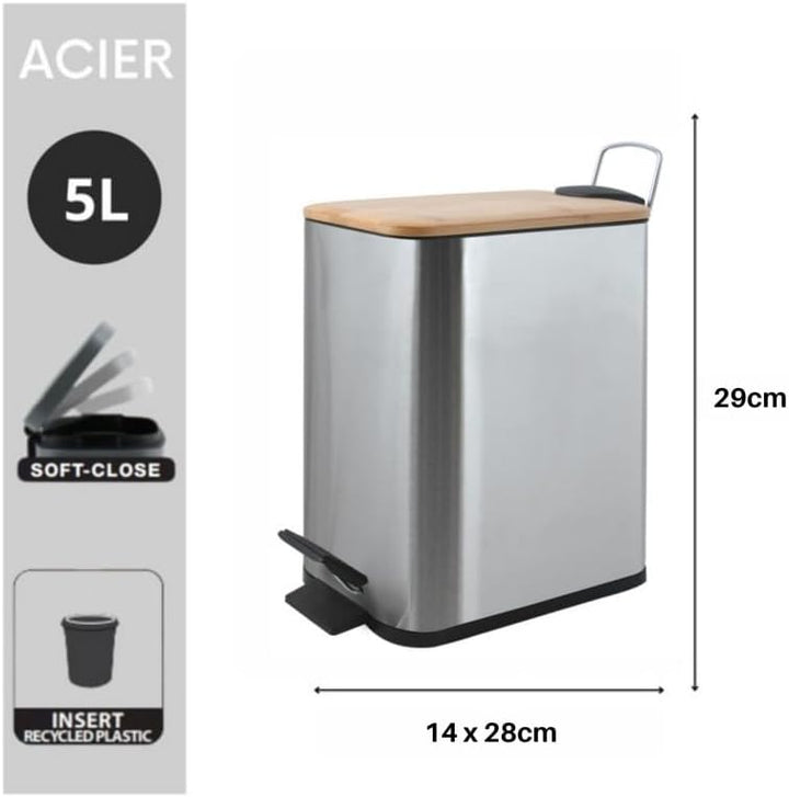 Spirella Kosmetikeimer 5 Liter Edelstahl mit Absenkautomatik und Inneneimer Erik Badezimmer Mülleime