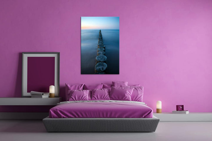 Buhnen an der Ostsee im Format: 100x70 als Leinwandbild, Motiv fertig gerahmt auf Echtholzrahmen, Ho