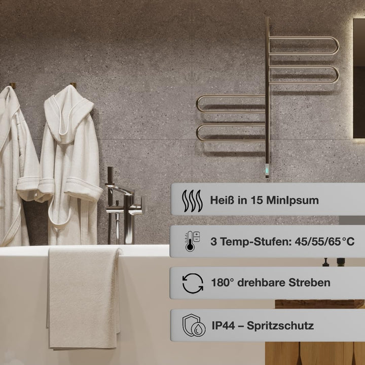 Elna® Handtuchheizkörper Elektrisch Chrom 100x46 cm, 103W - Badheizkörper Elektrisch Handtuchwärmer