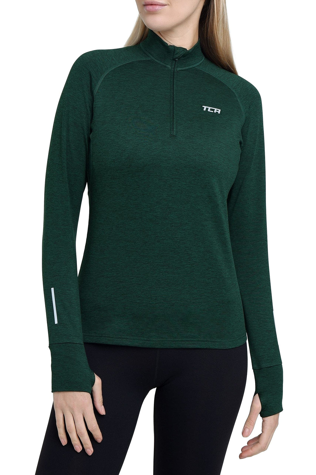 TCA Damen Winter Running Langarm Laufshirt mit Brustreissverschluss XS Grün, XS Grün