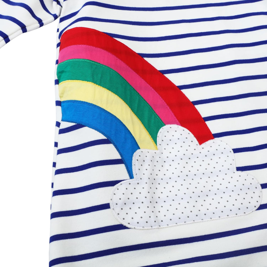 FILOWA Kapuzenkleid für Mädchen Kapuzenpullover Kleider Baumwolle Streifen Pailletten Stickerei Lang
