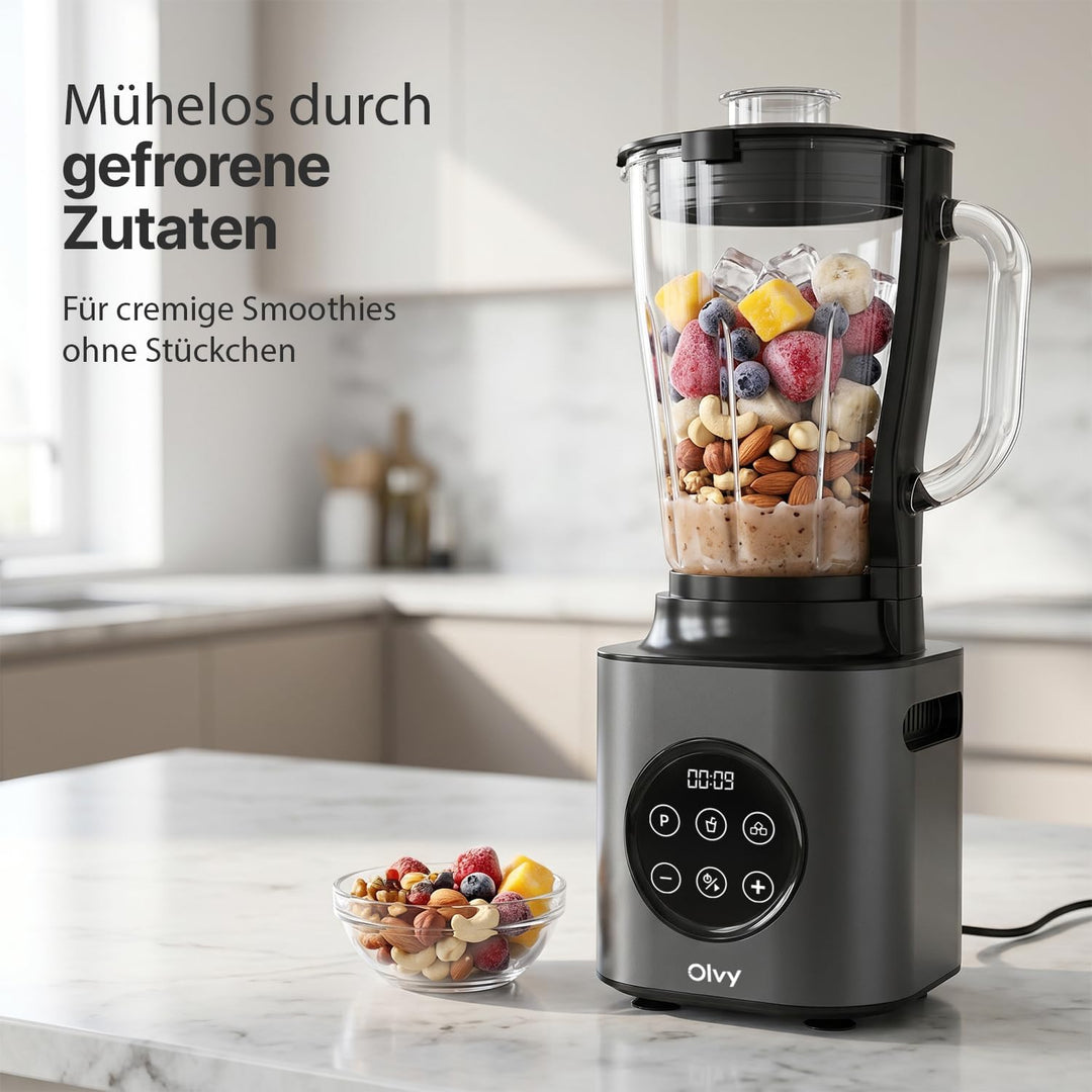Olvy Standmixer Smoothie Maker 1500ml Glas To-Go 1000W 9 Stufen Display-Silver, Silver
