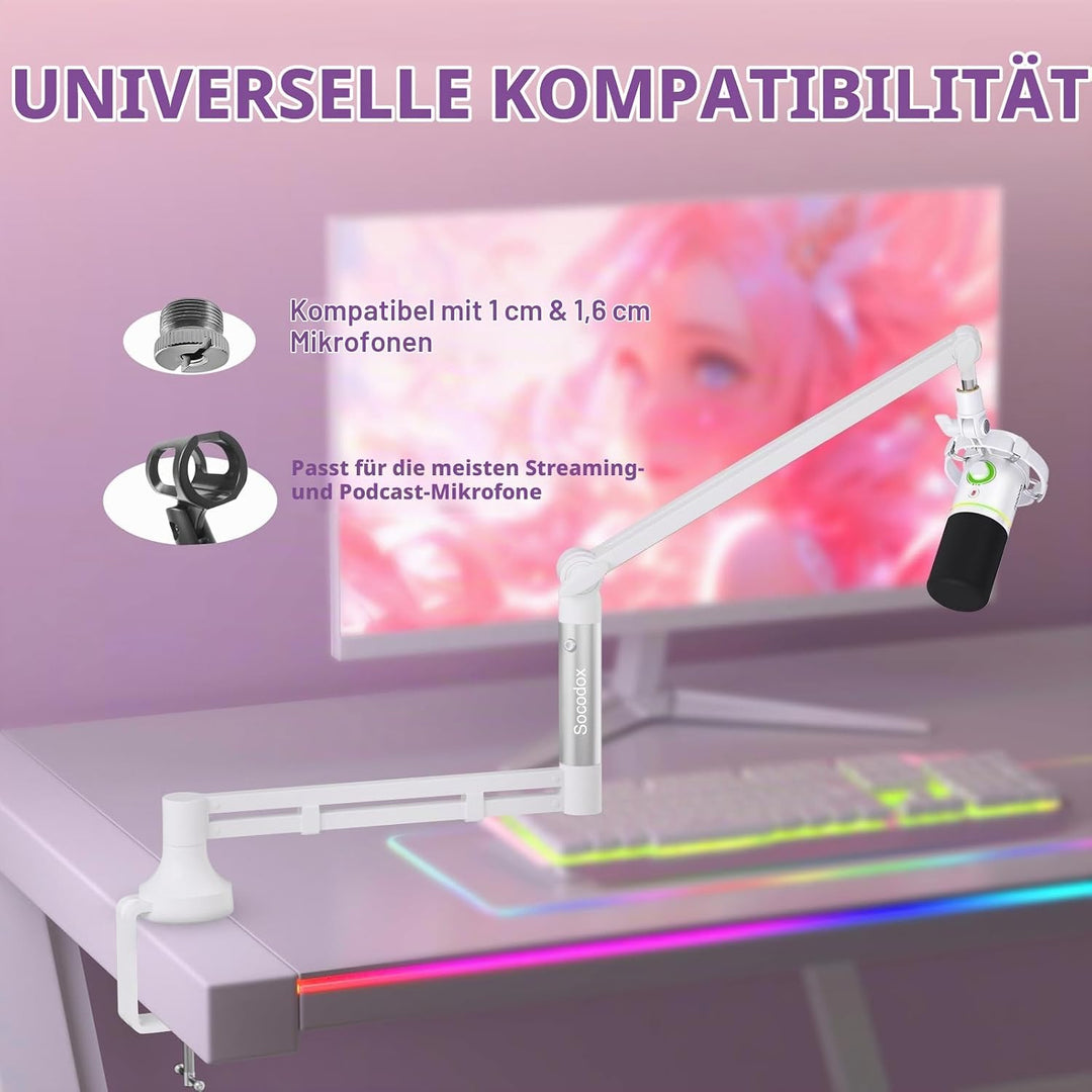 Low Profile Mikrofonarm, Verbesserter Mikrofonständer mit 7 cm Tischklemme, 3/8"- &amp; 5/8"-Adapter, Mi