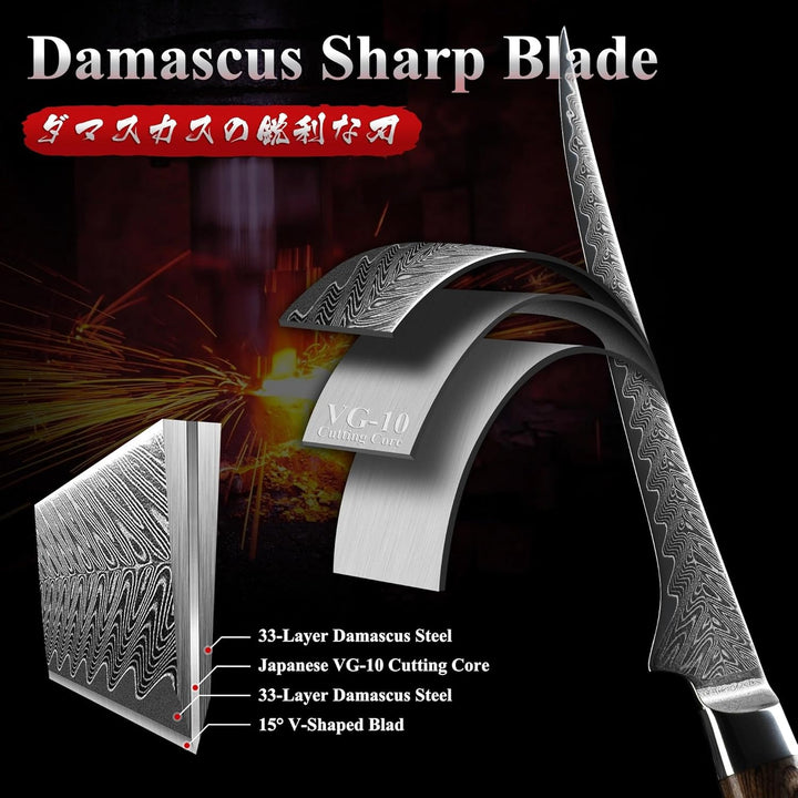 Dragon Creek Ausbeinmesser 19cm, Damaststahl, Präzises Fisch- und Fleischmesser, Ergonomischer Holzg