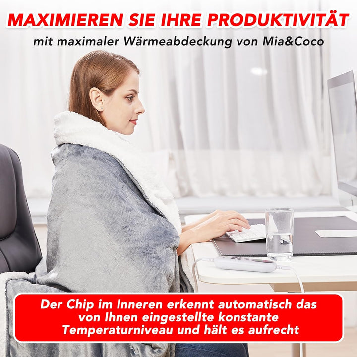 Heizdecke mit Abschaltautomatik, 130x180cm 10 Heizstufen 1~9 Stunden Auto-Off-Timer Überhitzungsschu