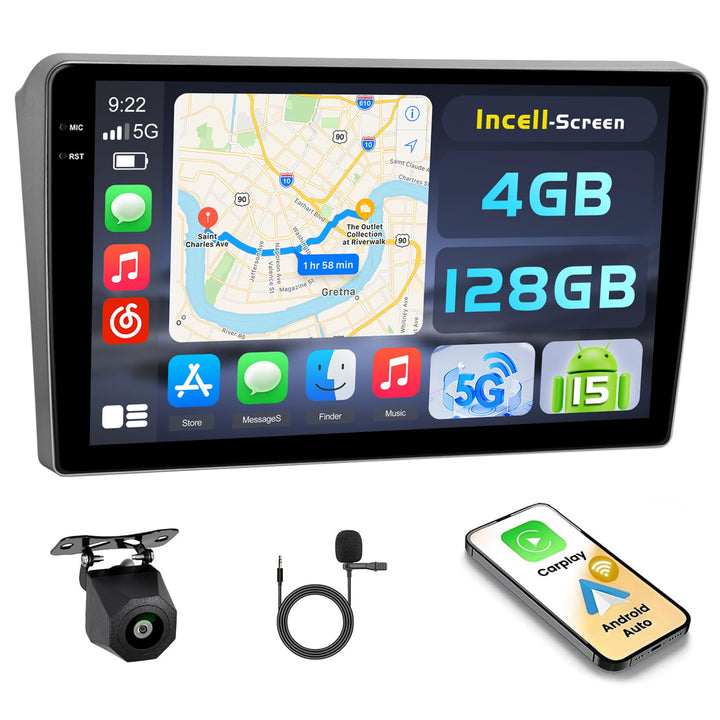 Hikity Android 15 4+128G Autoradio für Peugeot 407 2004-2011 mit 9 Zoll Incell Touchscreen, Autoradi