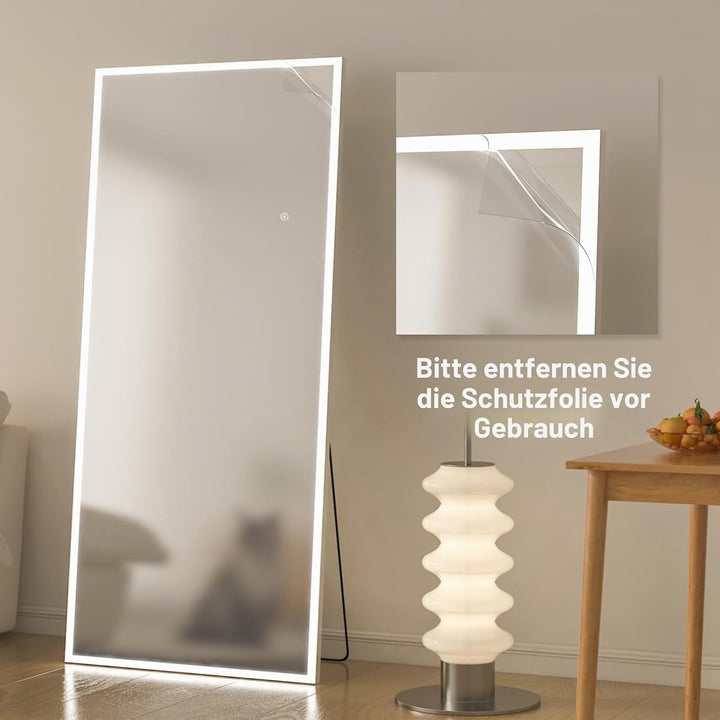 CASSILANDO Spiegel in voller Länge mit LED-Lichtern, freistehender Bodenspiegel, Wandspiegel, Farbe