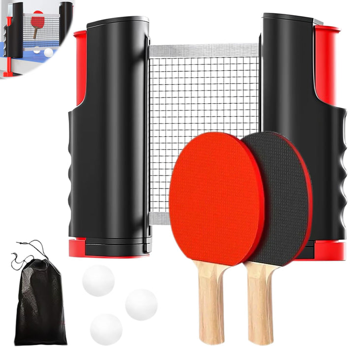 HOMURY Tischtennisschläger Set: Profi Tischtennis Set mit 2 Tischtennisschläger + Einziehbarem Netz